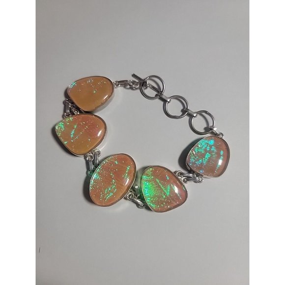 Unicorn Colors Bracelet Dichrotic Glass Pink Yellow Blue Green Simulated Opal - Picture 4 of 7